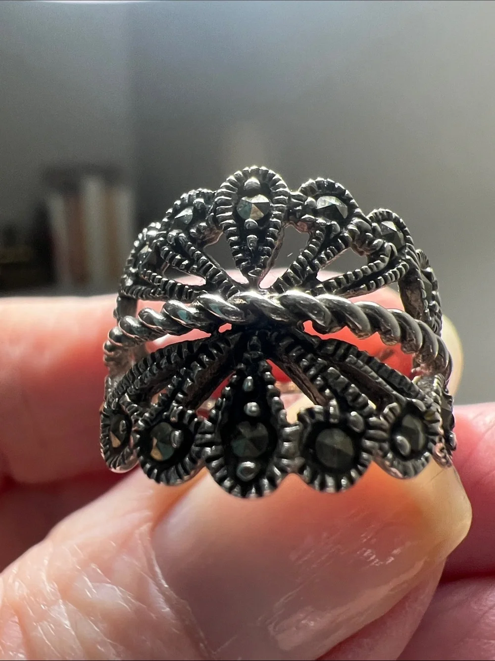 Intricate Silver-Tone Filigree Statement Ring - Vintage